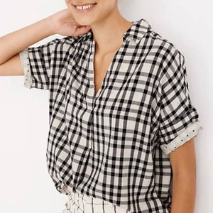 Madewell Courier Button-Back Double Faced Plaid Shirt Black & White | Large